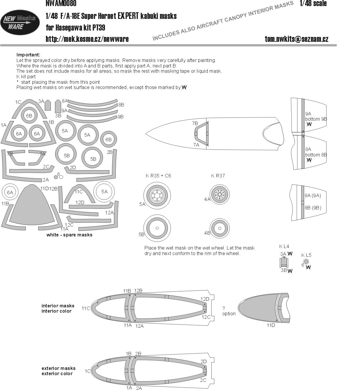 New Ware 0080 - Masking set for Hasegawa 1/48 F/A-18E  Super Hornet EXPERT