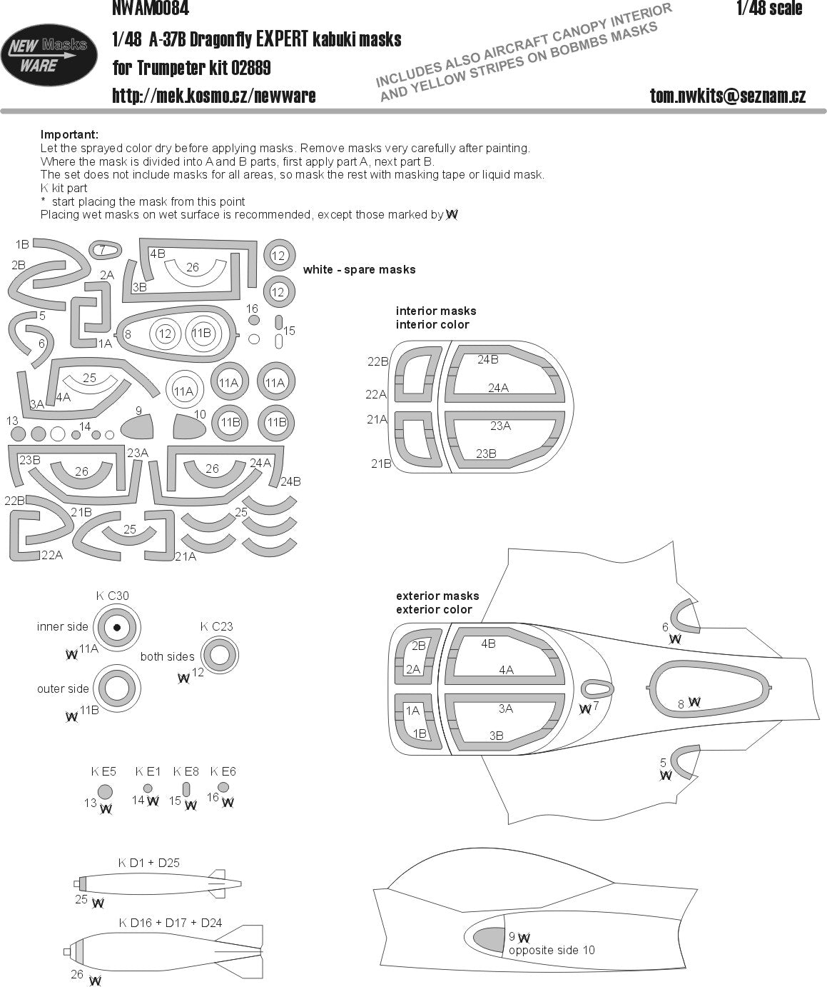 New Ware 0084 - Masking set for Trumpeter 1/48 A-37B Dragonfly EXPERT