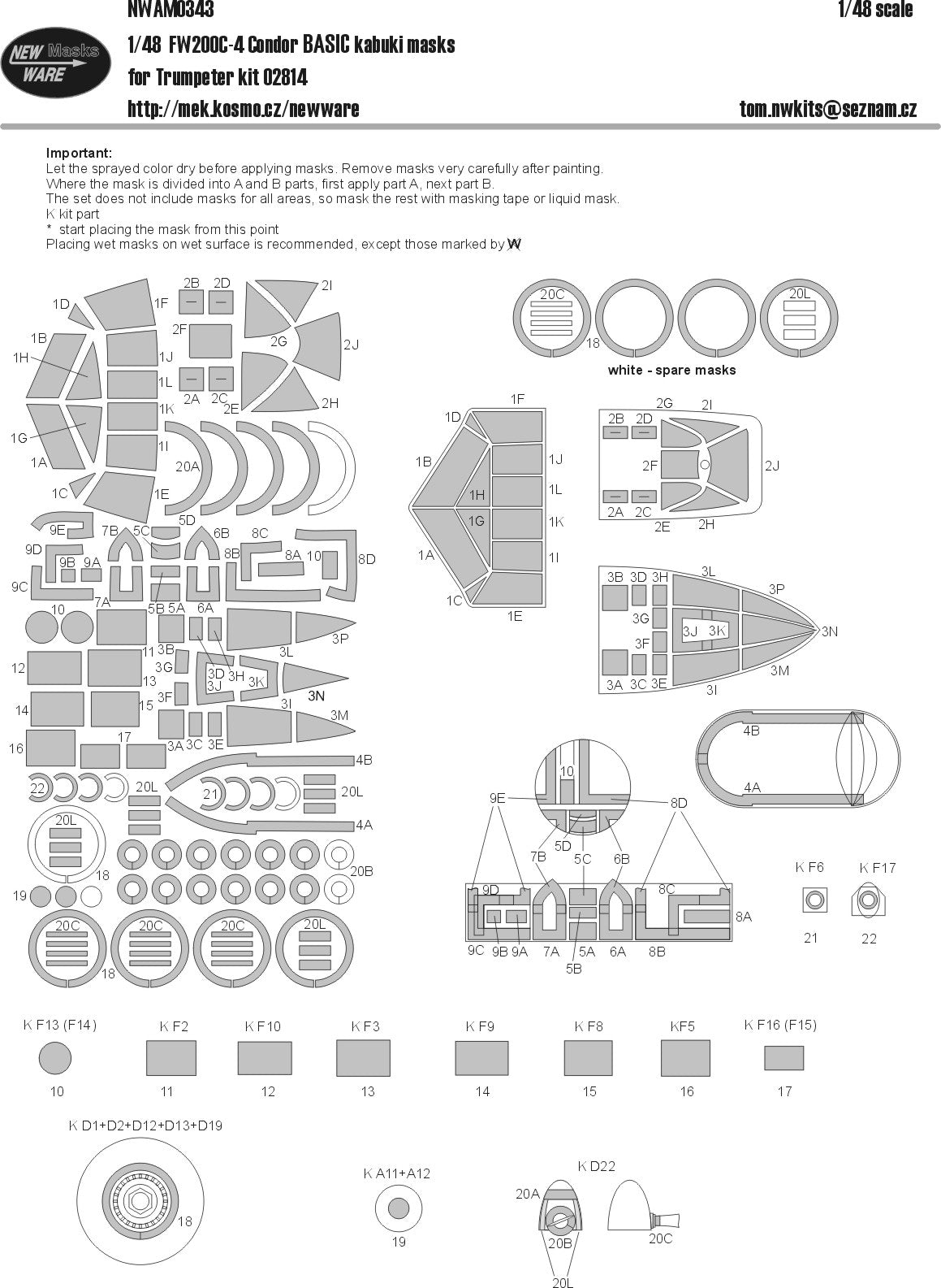 New Ware 0343 - Masking set for Trumpeter 1/48 FW-200C-4 Condor BASIC