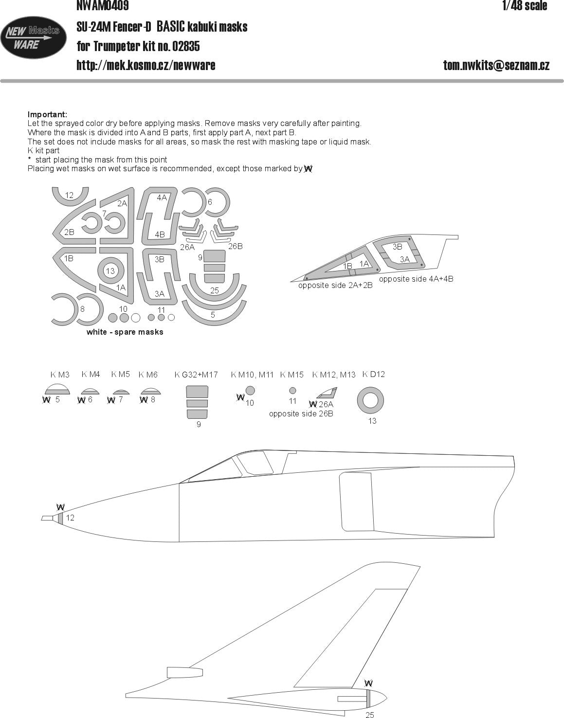 New Ware 0409 - Masking set for Trumpeter 1/48 Su-24M Fencer-D BASIC
