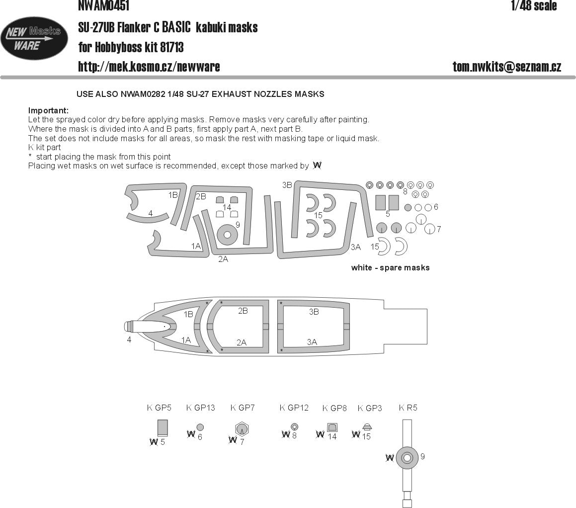New Ware 0451 - Masking set for Hobbyboss 1/48 Su-27 UB Flanker C BASIC