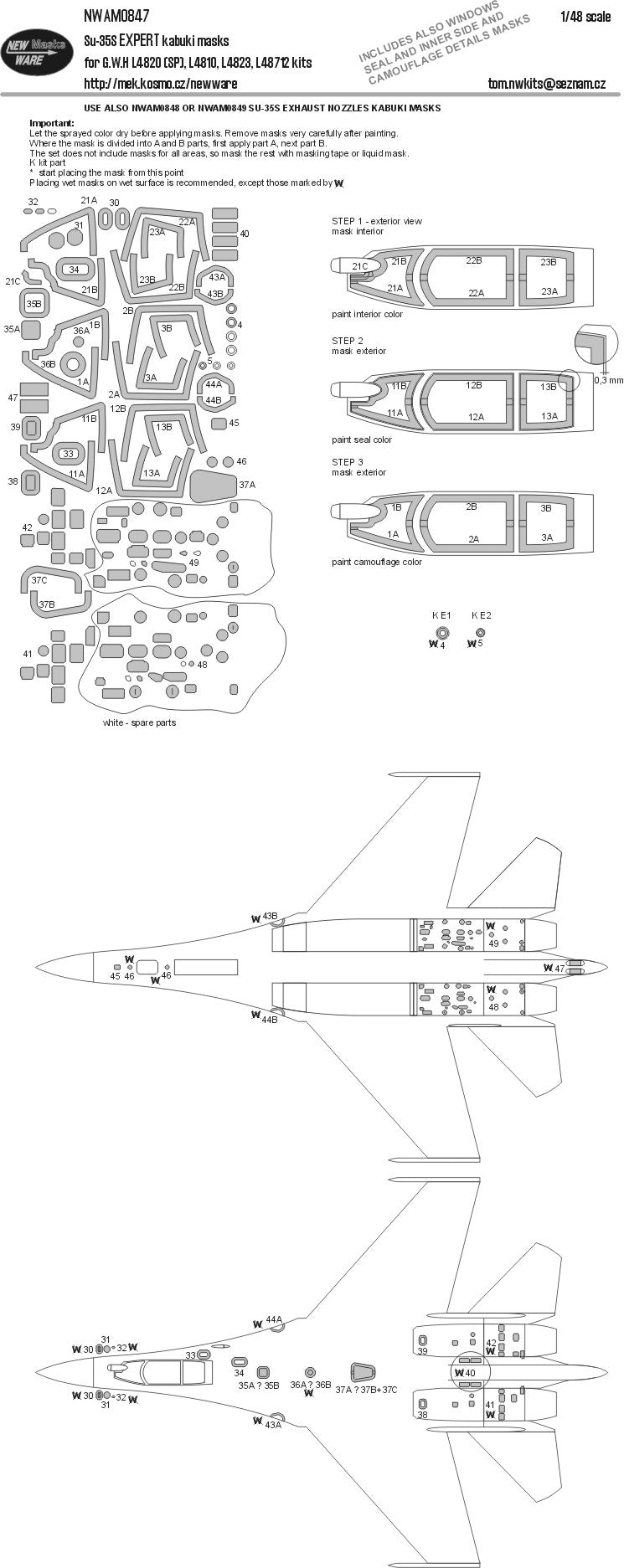 New Ware 0847 - Masking set for G.W.H 1/48 Su-35S EXPERT