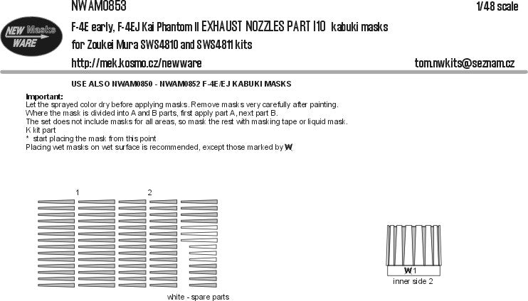 New Ware 0853 - Masking set for Zoukei-Mura 1/48 F-4E early, F-4EJ kai phantom II EXHAUST NOZZLES PARTS