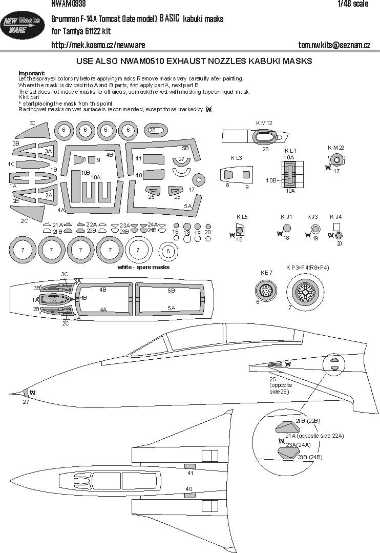 New Ware 0938 - Masking set for Tamiya 1/48 F-14 A Tomcat (Late Model) BASIC