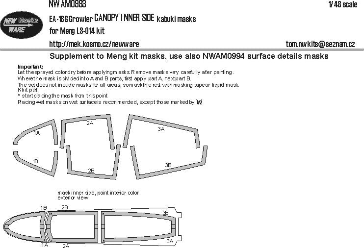 New Ware 0993 - Masking set for Meng 1/48 EA-18G Growler CANOPY INNER SIDE