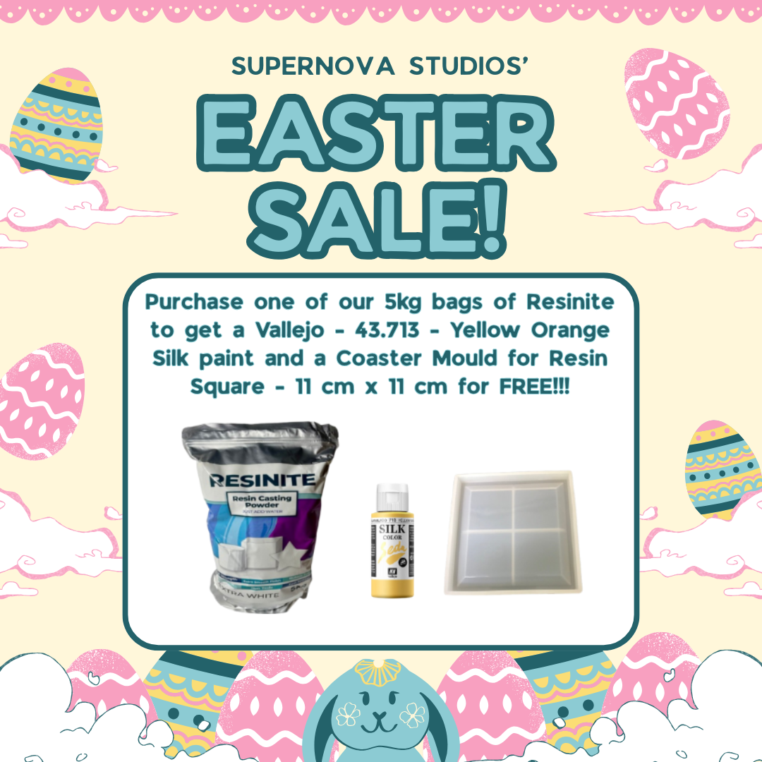 Easter Sale!!! Buy one 5kg Resinite to get one Vallejo - Yellow Orange Silk paint and one square coaster mould for FREE!!!!