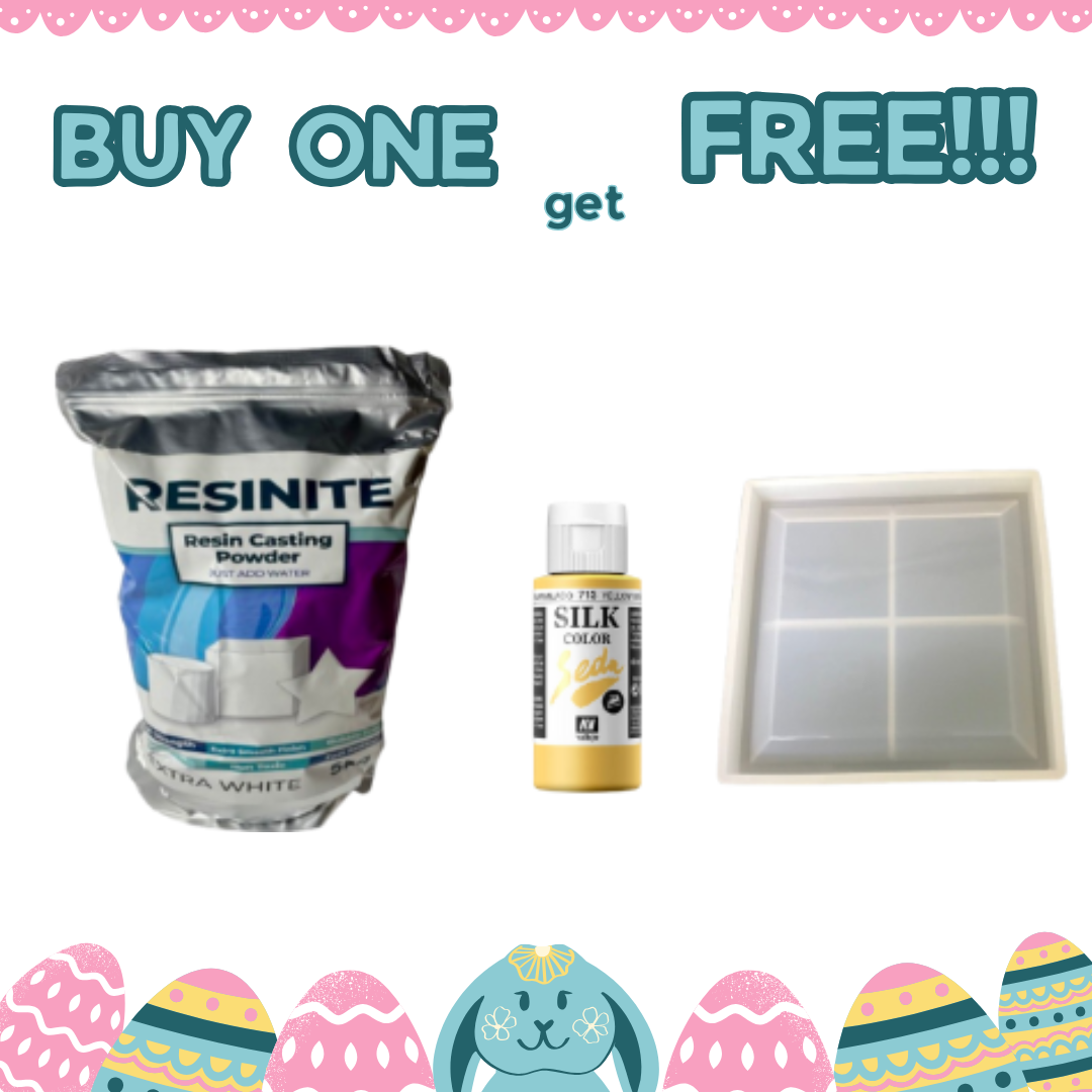 Easter Sale!!! Buy one 5kg Resinite to get one Vallejo - Yellow Orange Silk paint and one square coaster mould for FREE!!!!