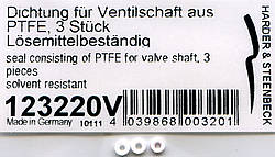123220V - Airbrush Seal PTFE for Air Valve Shaft Unit 3 pcs All H& S - Harder & Steenbeck