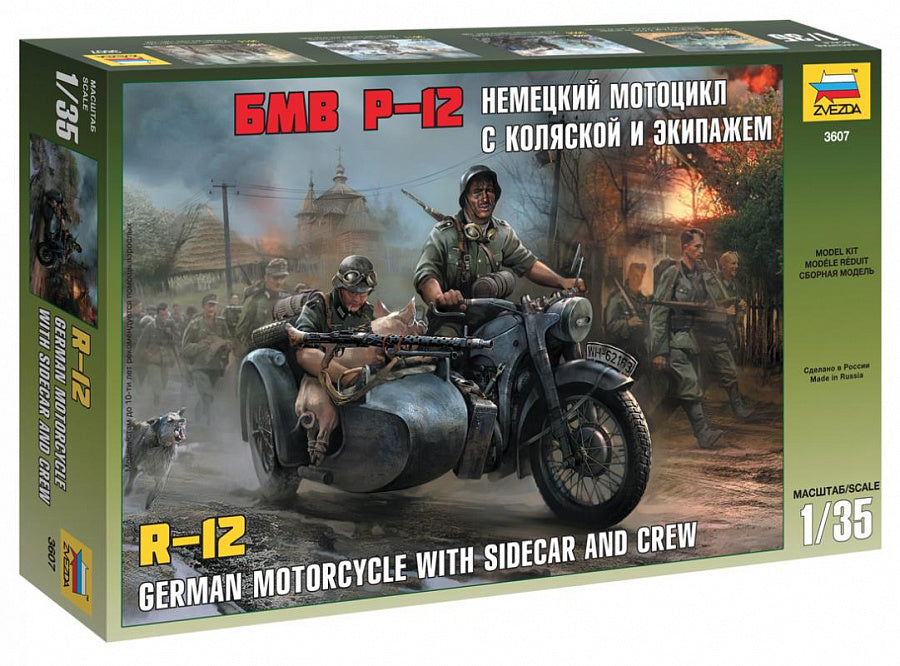 ZVA3607 - 1/35 German R12 motorcycle with sidecar, crew and pig
