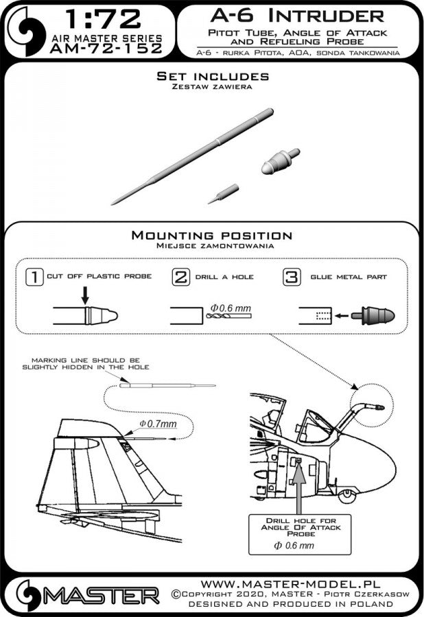 Master Model - 1/72  A-6 Intruder Pitot Tube, AOA & Refuelling Probe