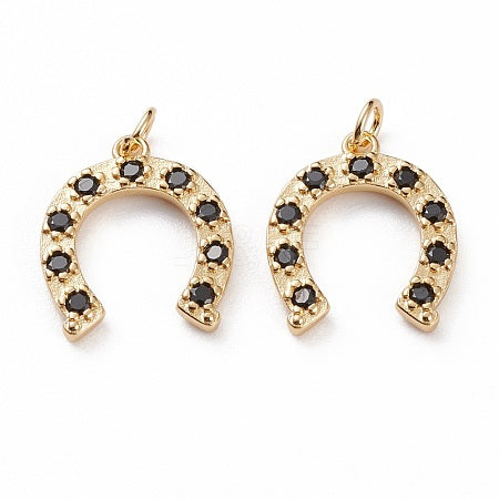 Brass Micro Pave Black -  18K Gold Plated Horse Shoe (Pair)