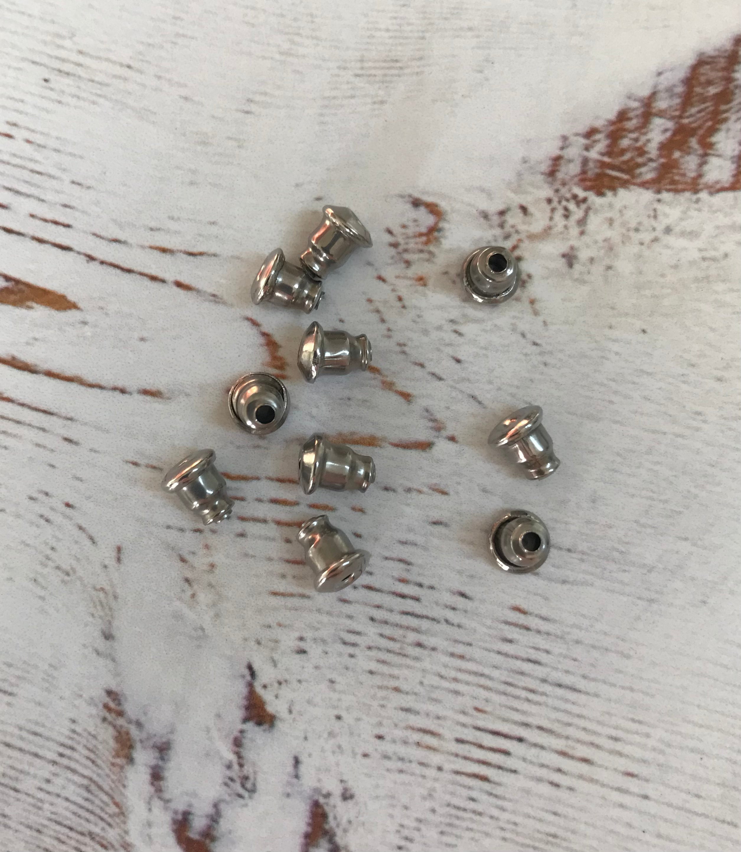 304 Stainless Steel Ear Nuts, Earring Backs 6x5 mm Hole 1 mm (5 PAIRS)