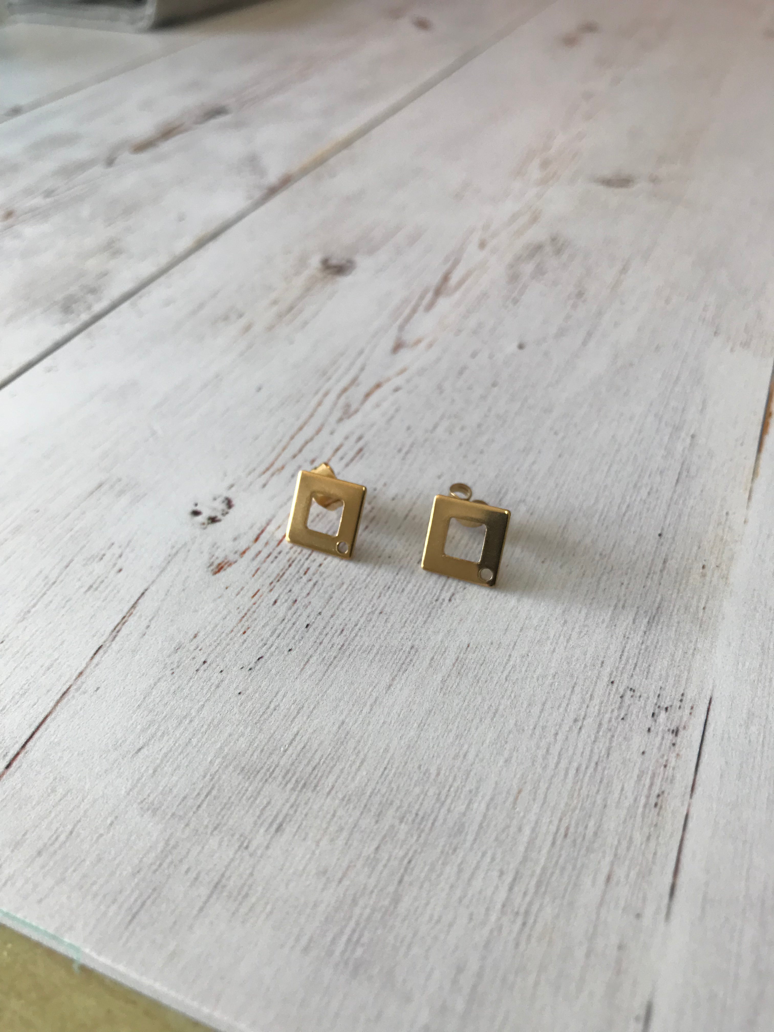 Ion Plating (IP) 304 Stainless Steel Golden Square Stud with Earing Backs (1 Pair)