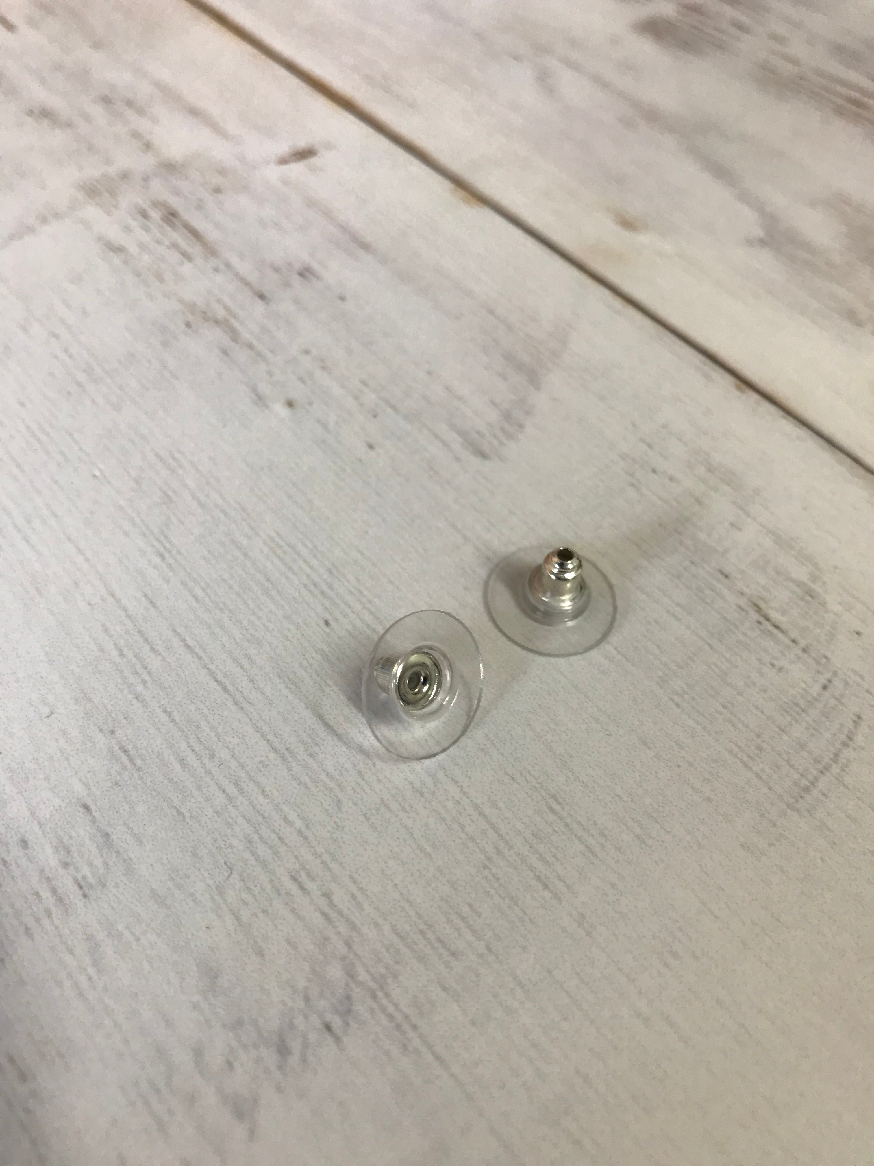 Brass Ear Nuts (Platinum) with Plastic Backs (10 PAIRS)