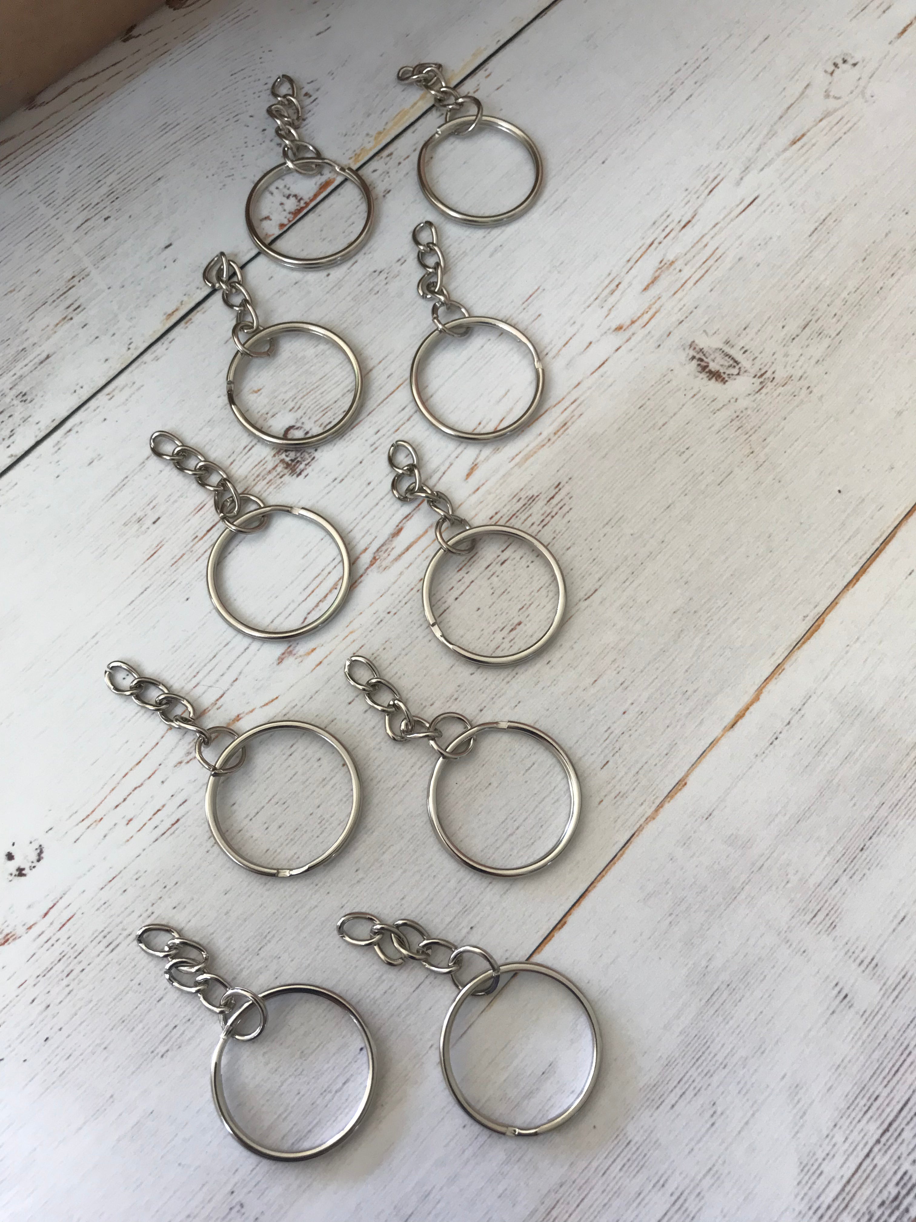 Iron Split Key Rings, Platinum with Keychain (10 in a bag)