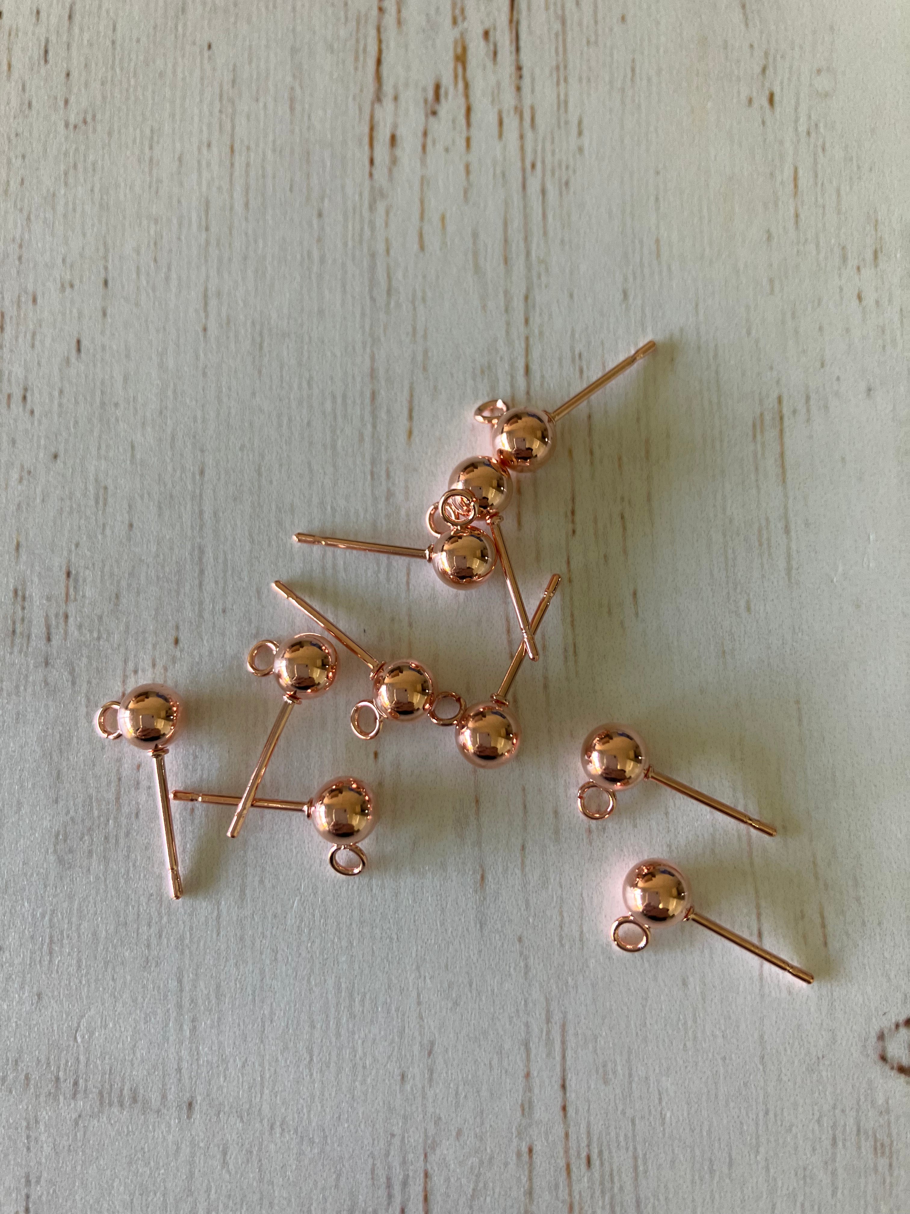 Rose Gold Ball Stud Earing with Loop - 5mm (5 pairs)