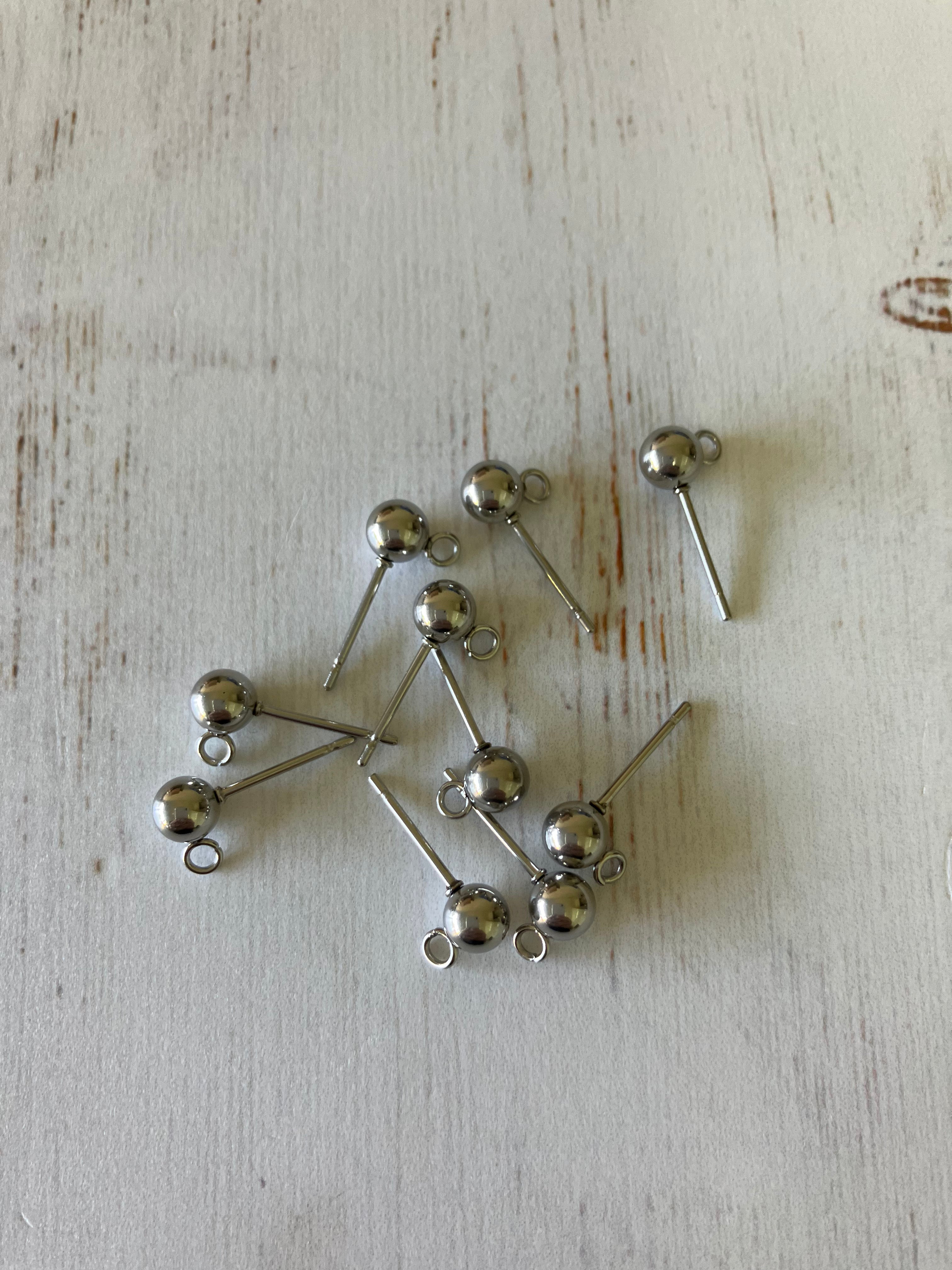Silver Ball Stud Earing with Loop - 5mm (5 pairs)