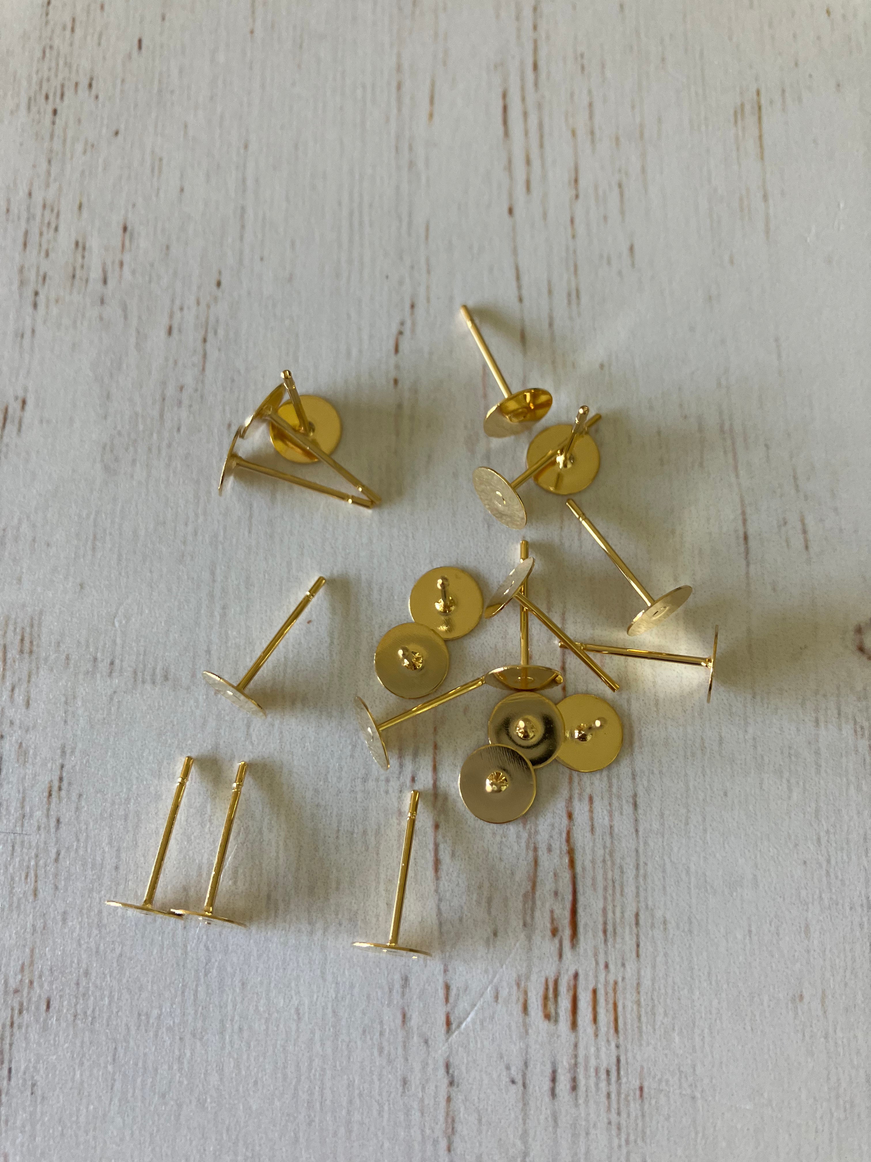 Gold Flat Studs 6mm  - (10 pairs)