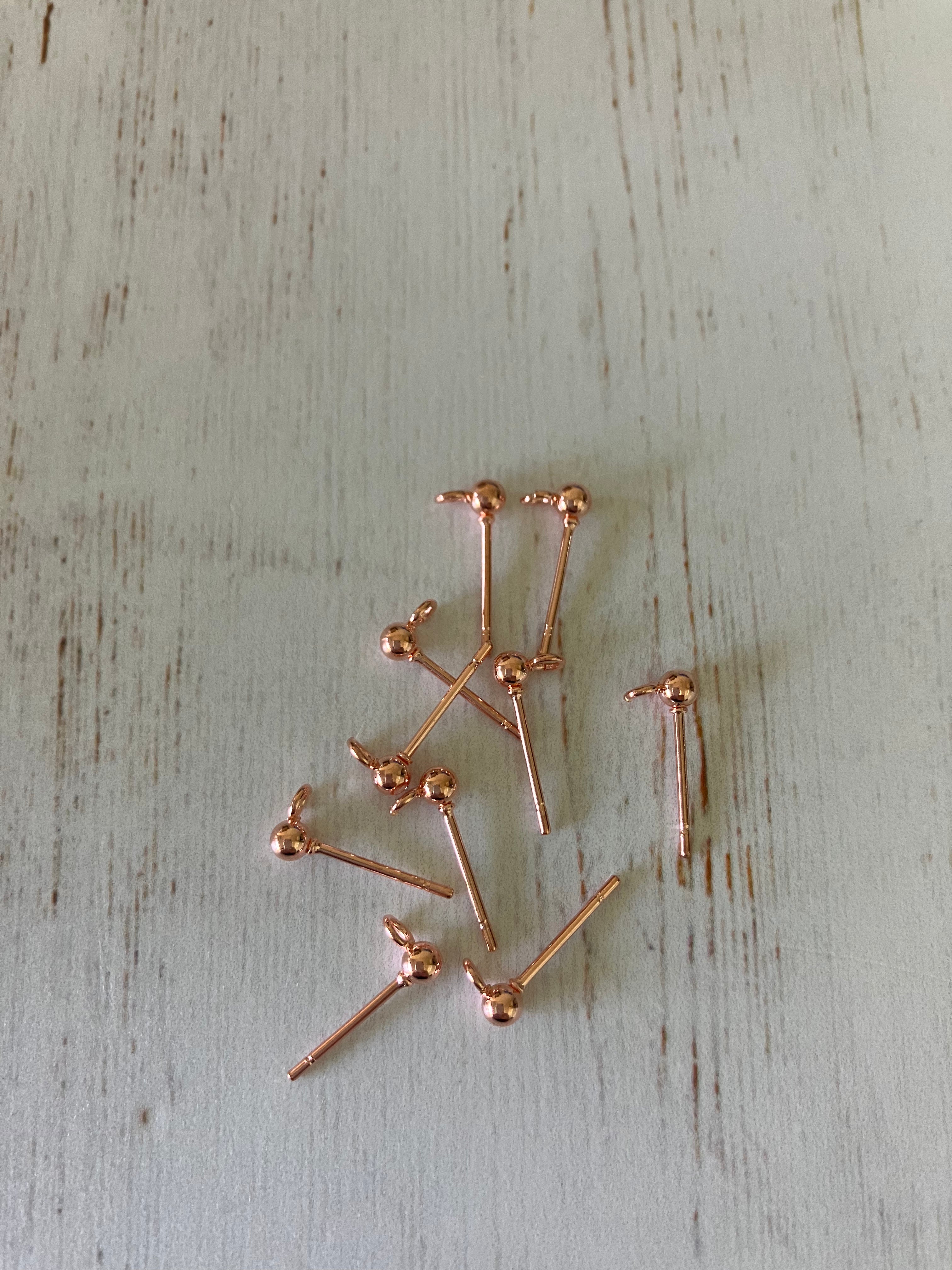 Rose Gold Ball Stud Earing with Loop - 3mm (5 pairs)