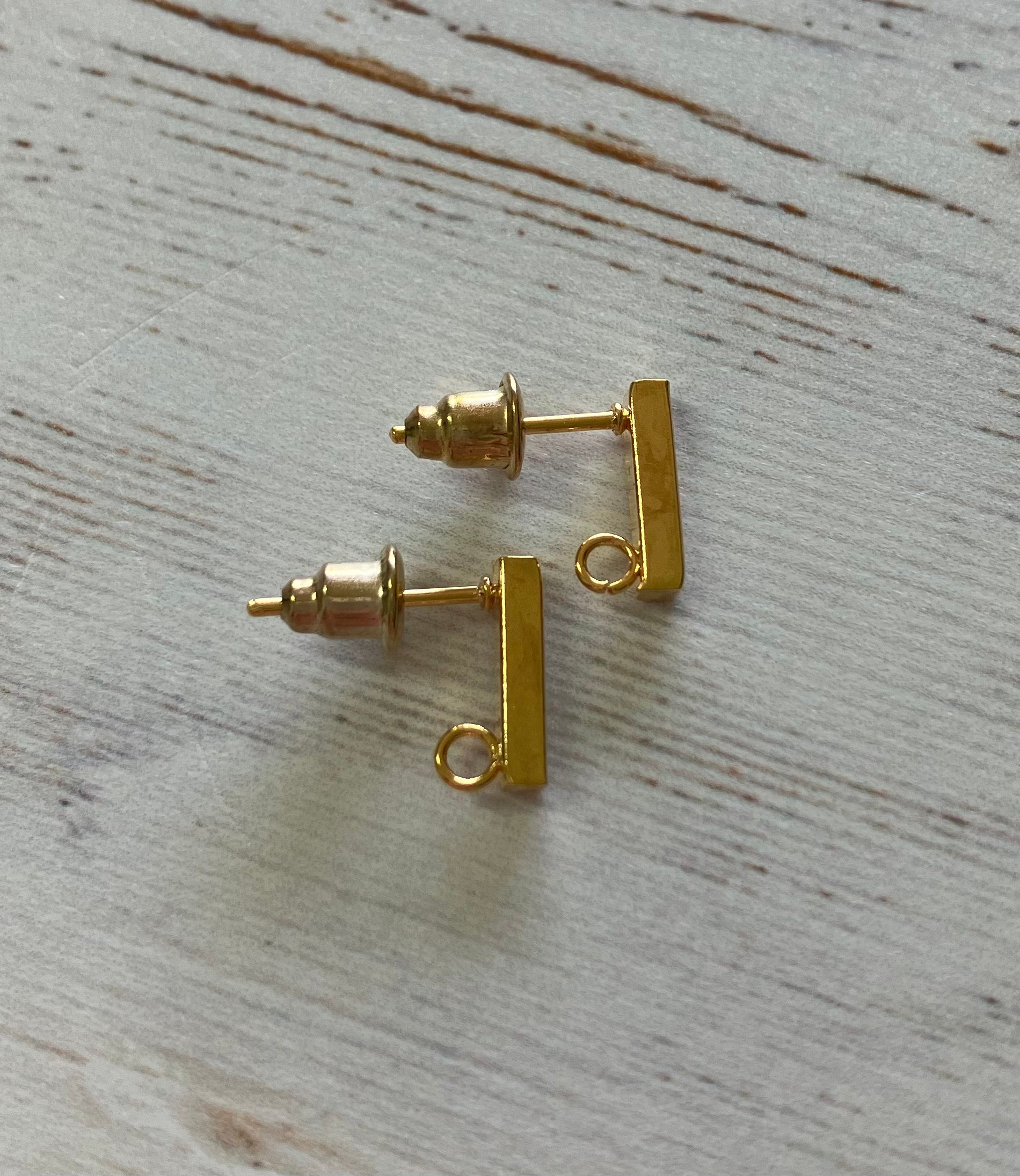 Golden Stainless Steel Stud Earrings with Loop & Backs