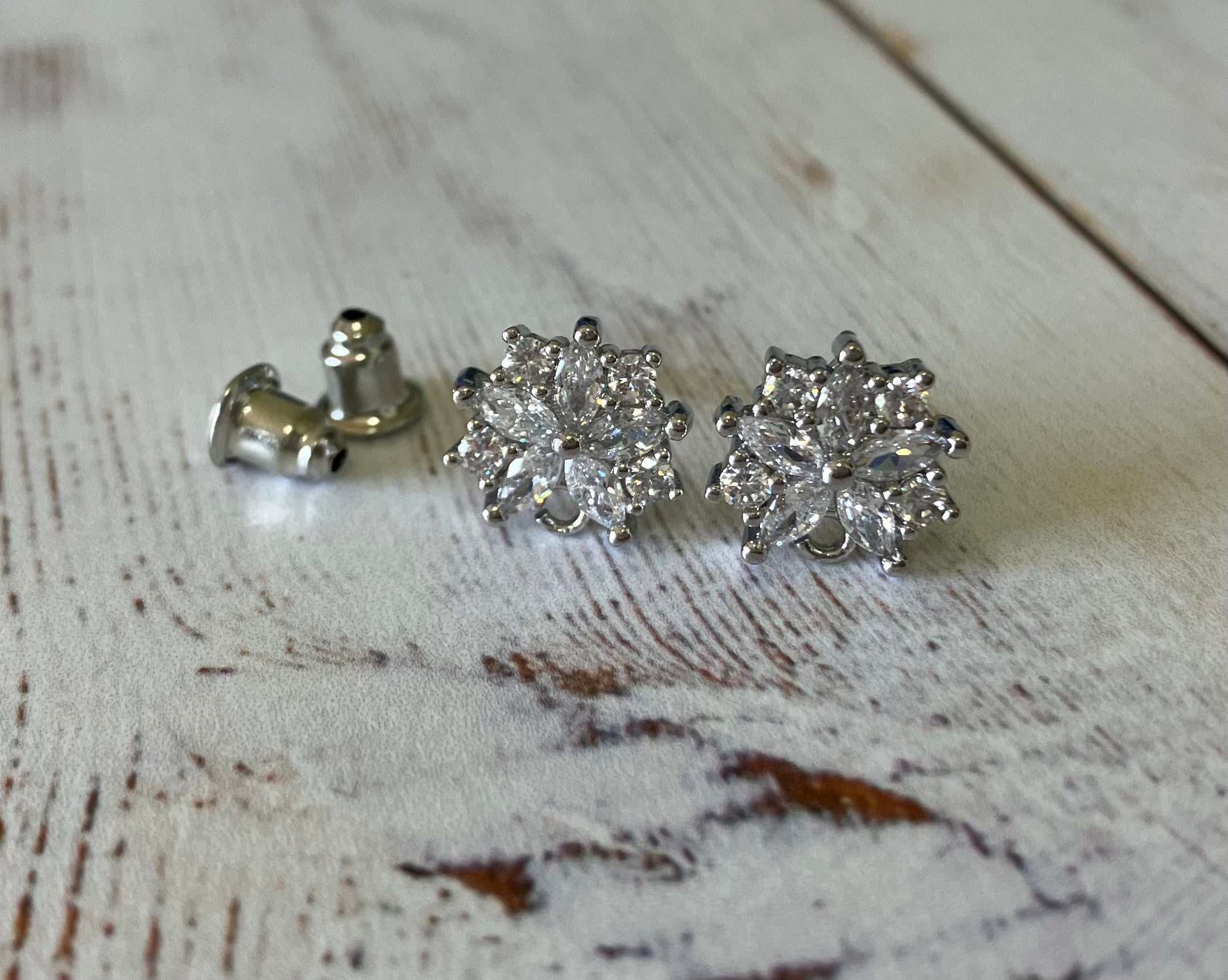 Brass Cubic Zirconia Stud with backs -  (Pair)