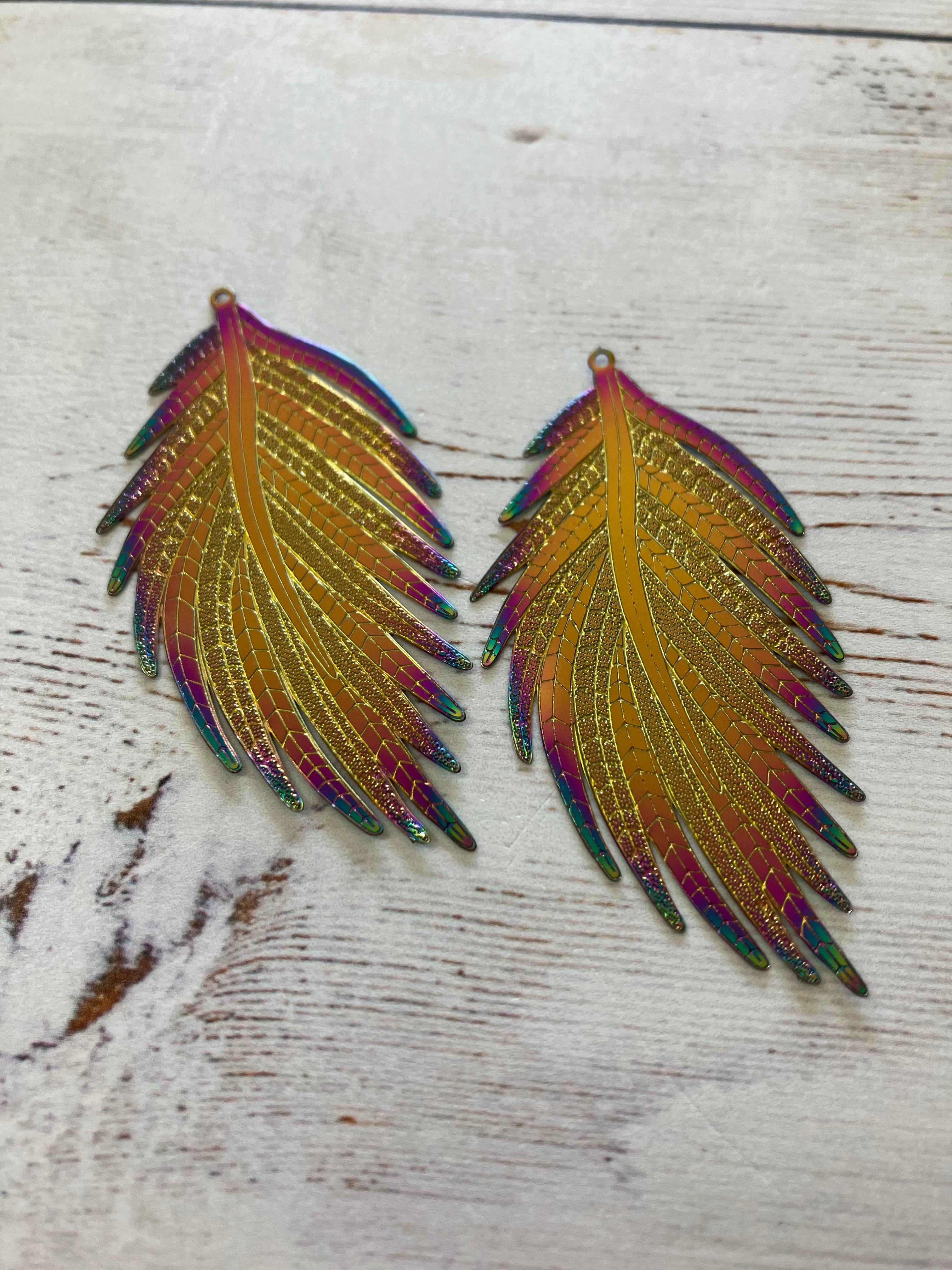 Metal Multi-Colour Metal Feather (Pair)