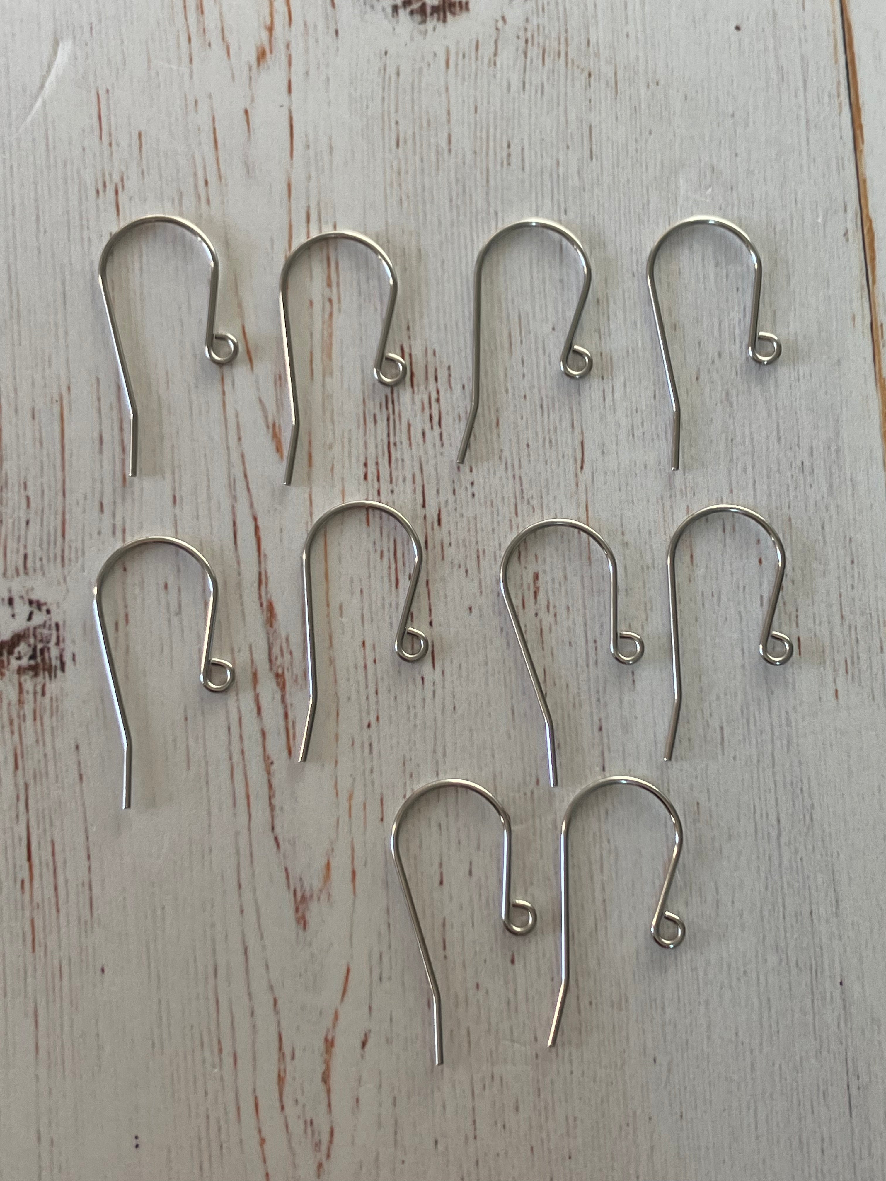 316L Titanium Steel Earring Hooks, Ear Wire, with Horizontal Loop, Stainless Steel Color,