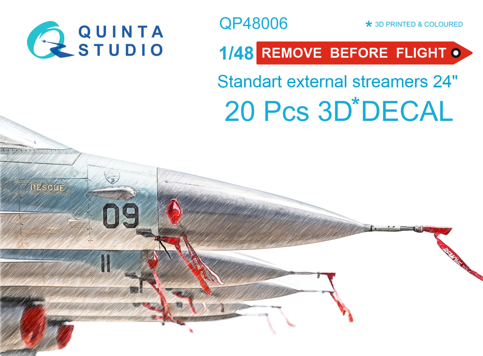 Quinta Studio - 1/48 "Remove Before flight" standart external streamer 24"- QP48006, 20pcs