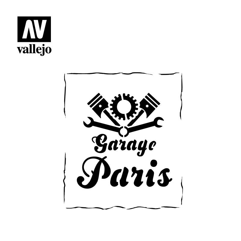 ST-LET001 - Vallejo Hobby Stencils - Vintage Garage Sign - SCALE 1/35