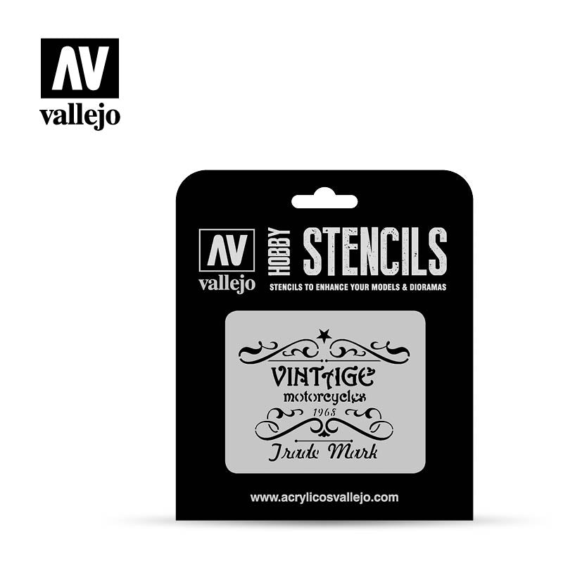 ST-LET005 - Vallejo Hobby Stencils - Vintage Motorcycle Sign - SCALE 1/35