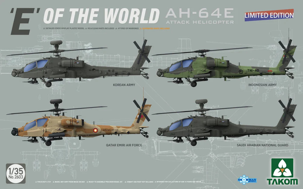 TAK2603 - Takom 1/35 E of the World AH-64E Attack Helicopter - LIMITED