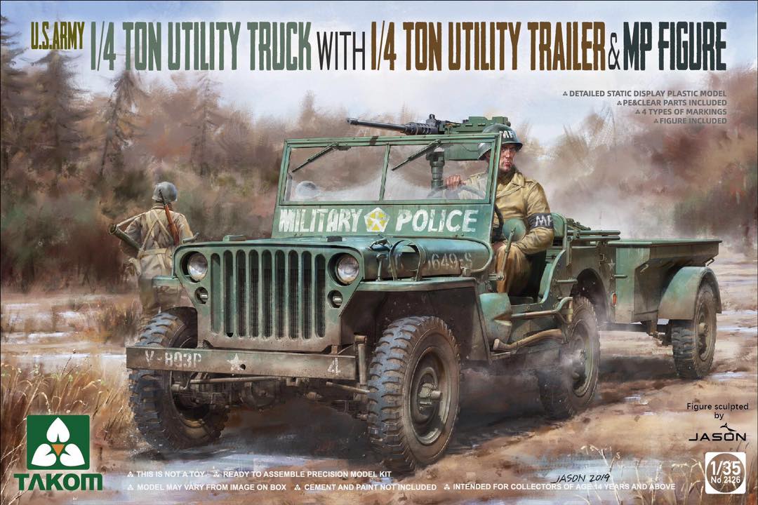 TAK2126 - Takom 1/35 - US Army Jeep with Utility Trailer & Interior Details & M.P. Figure