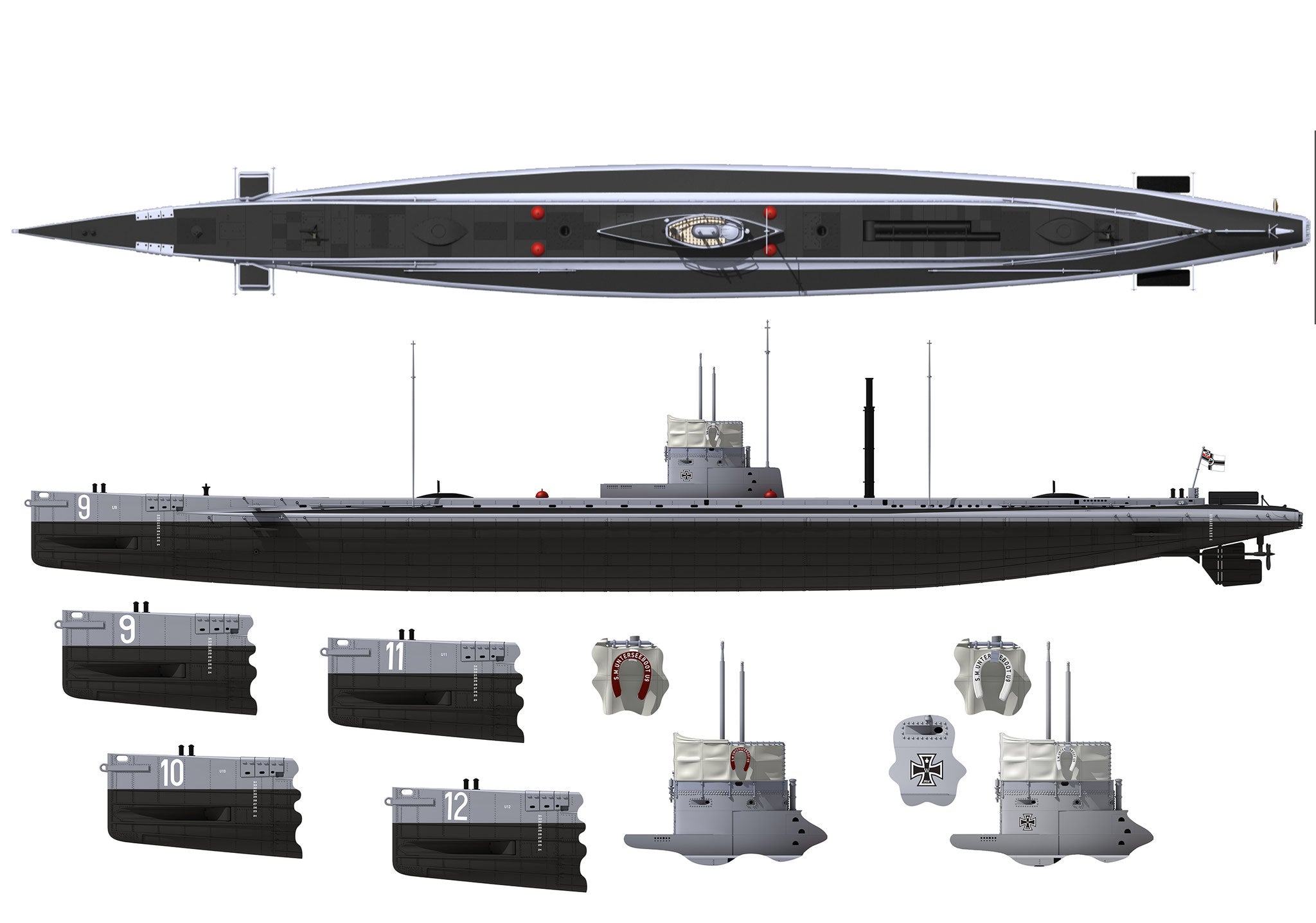 Das Werk - 1/72 S.M. U-Boat 9 - WWI German Submarine