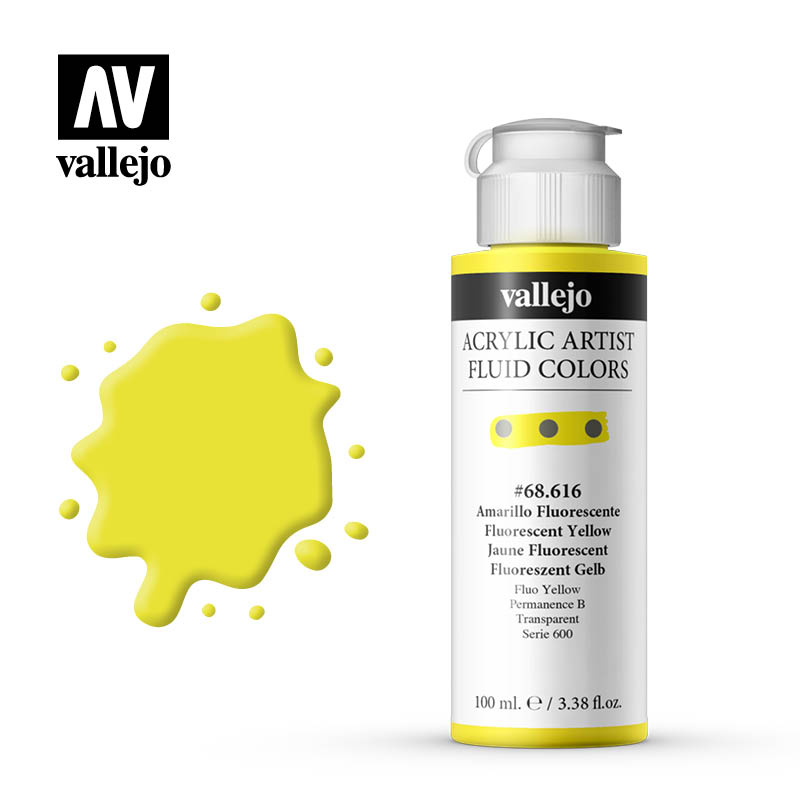68.616 Fluorescent Yellow - 600 Series - Acrylic Artist Fluid Color - 100 ml