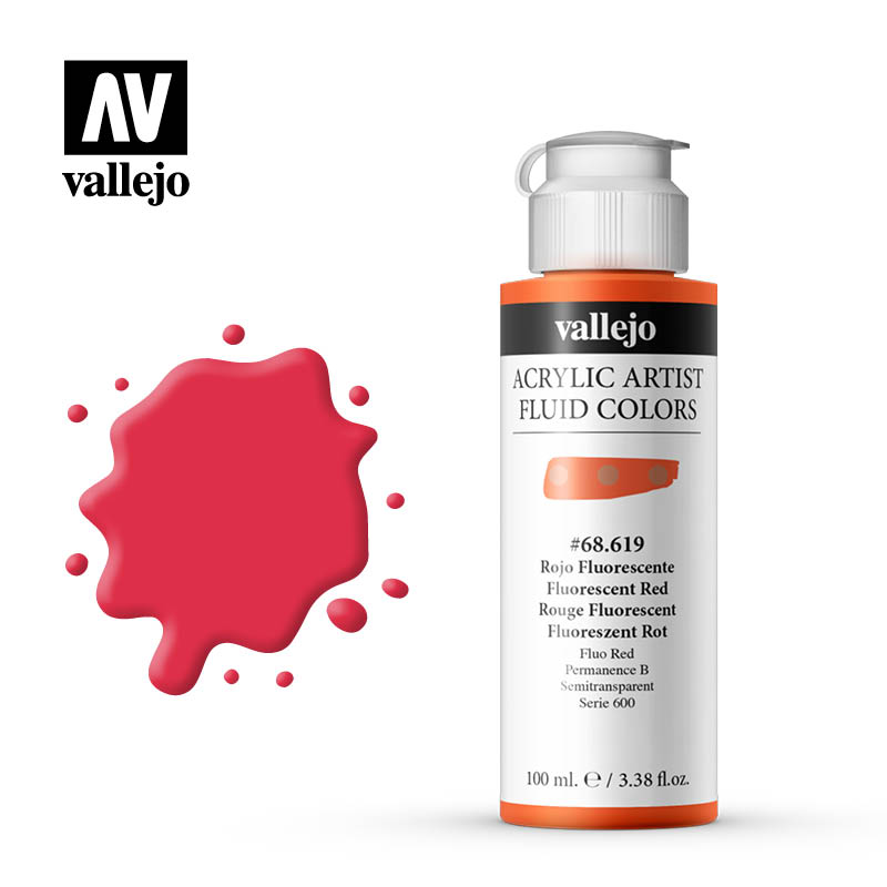 68.619 Fluorescent Red- 600 Series - Acrylic Artist Fluid Color - 100 ml