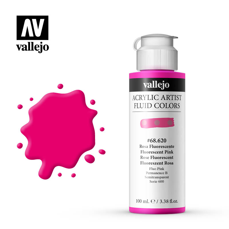 68.620 Fluorescent Pink - 600 Series - Acrylic Artist Fluid Color - 100 ml