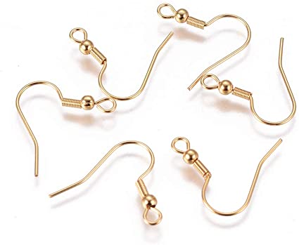 304 Stainless Steel 18K Gold Plated - Golden Earing Hooks with Ball (5 Pairs)