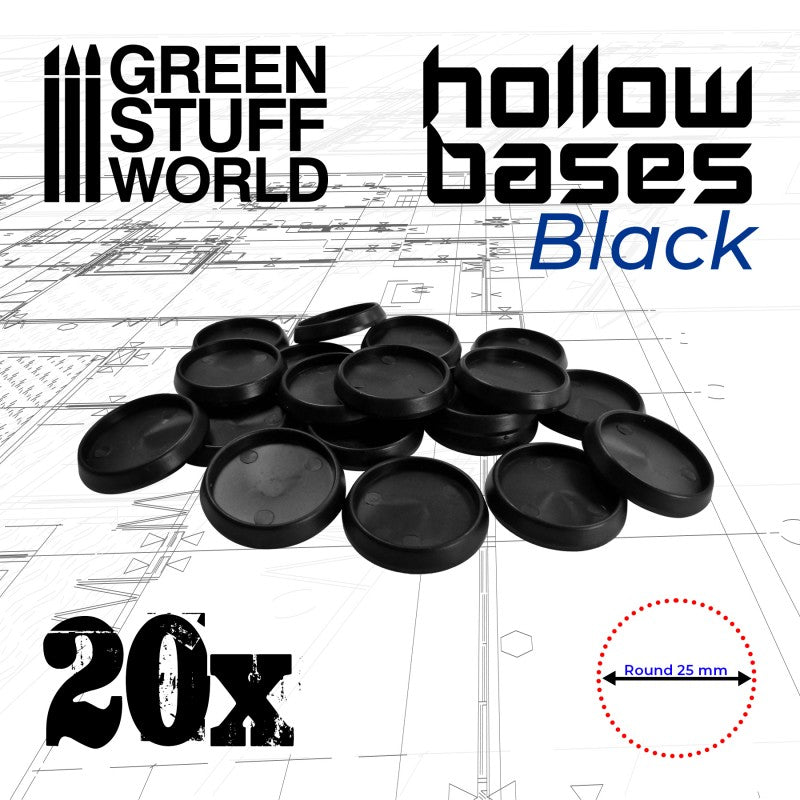 10900 - Plastic Round Hollow Base BLACK 25 mm x20