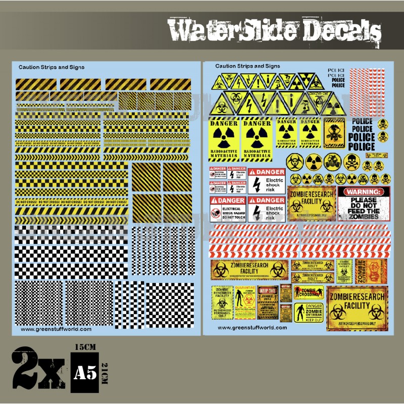 2011 -  Caution Strips and Signs - Water Slide Decals
